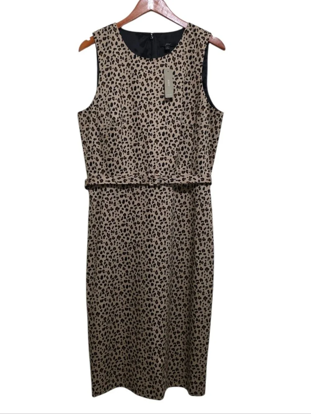 J. Crew Sleeveless Belted Sheath Dress in Leopard Size 12 Tall
